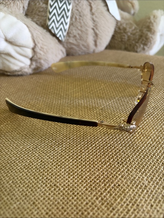 Rimless Gold Sunglasses with Amber Lenses… diamond crusted alligator w/ruby eye main image 4